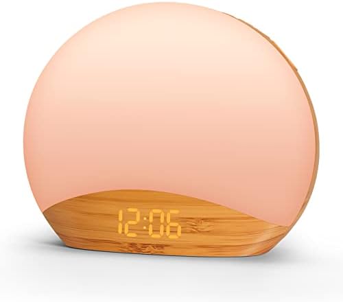 REACHER Wooden Sunrise Simulation Alarm Clock, Sound Machine Night Light, 26 Soothing Sounds for Sleeping, Dimmable Clock, White Noise Machine, Natural Wake Up Light for Kids, Heavy Sleepers, Bedroom
