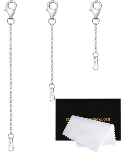 VANBARIS Sterling Silver Necklace Extenders for Women Silver Chain Extension Bracelet Extender Sterling Silver Chain Extenders for Necklaces 3 Piece Set (1 2 3 inch)