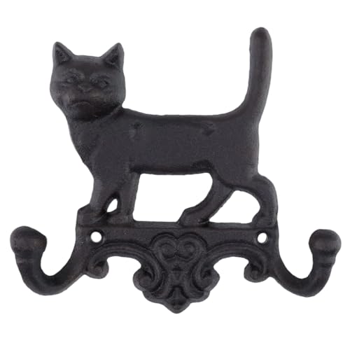 HEVSTIL Ganchos de pared de hierro fundido para gatos, gancho doble rústico vintage con adorable diseño de gato para toallas, llaves, correas, sombreros, uso en interiores y exteriores, 6.3 x 6.1