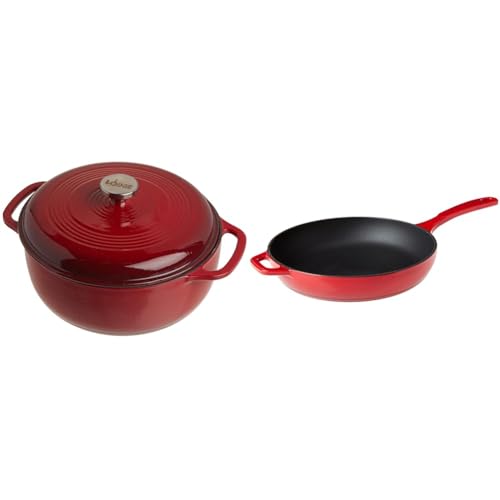 Lodge 6 Quart Enameled Cast Iron Dutch Oven with Lid and Dual Handles, + Lodge Enameled Cast Iron Skillet, 11-inch, Island Spice Red Bundle - image 1