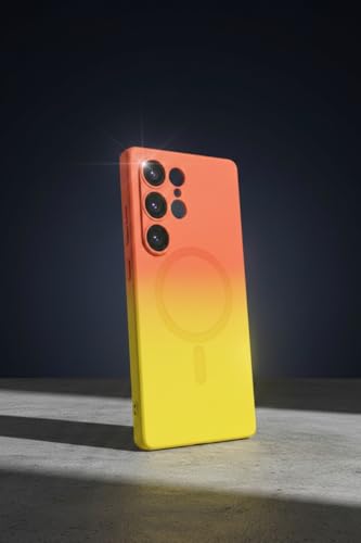 Image of amazon basics Gradient Mag-Safe Case for Samsung Galaxy S25 Ultra 5G | Soft Silicone Shockproof Cover with Camera Protection | Slim Lightweight Design | Smooth Touch & Durable - Orange & Yellow