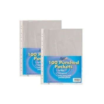 4 X Tiger A4 strong plastic poly pockets wallet x 200 clear sleeves
