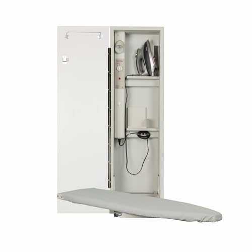 Iron-A-Way AE-42-L Ironing Center - 42 Inch Built-in Swiveling Ironing Board with Electric System, Light and Timer - Left Hinged Door - Flat White