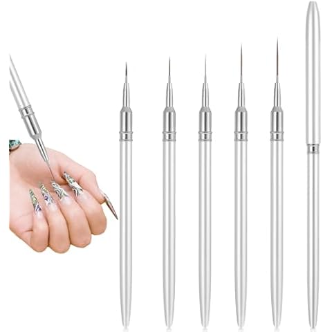 5PCS Thin Nail Art Brushes with Metal Holder Cover