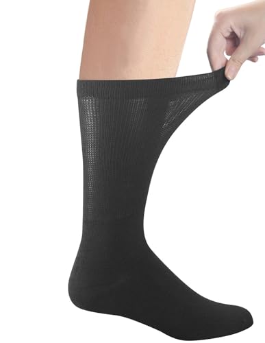 Yomandamor Best Mens Mid-Calf Diabetic Socks With Seamless Toe,6 Pairs L Size(Socks Size:10-13)