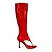 Liliana Women's Open Toe Thong Sandals Knee High Heel Sandal Boots Sanyana-1 Red 8