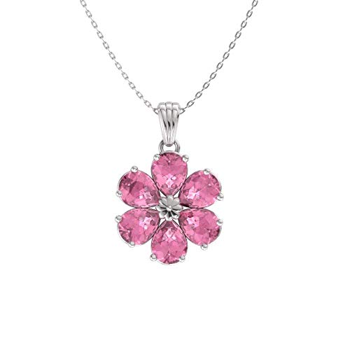 Diamondere Natural And Certified Pear Cut Pink Sapphire Flower Necklace In 14K White Gold | 0.90 Carat Pendant With Chain #TOP10