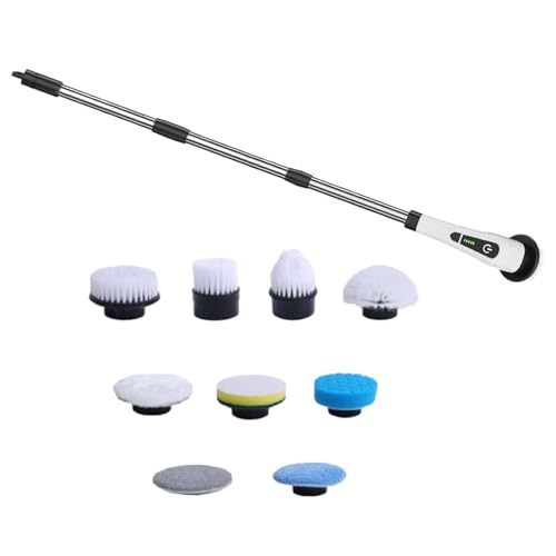 Épurateur électrique, brosse de nettoyage électrique sans fil, avec longue poignée amovible, pour carrelage de salle de bain, pour douche, baignoire, évier, carrelage (9 Têtes)