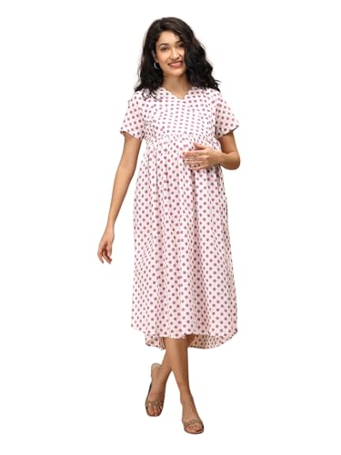 Image of The Mom Store Maternity and Nursing Dress | Pre and Post Pregnancy Dress for Womens | Zipper /Button Opening | Causal Wear | Trendy Stylish Causal Dresses for New Moms