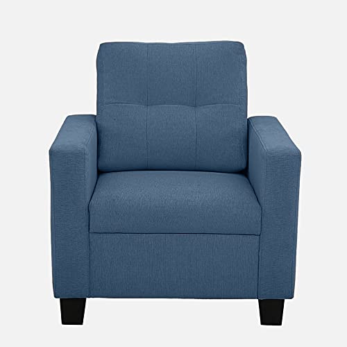 Image of Duroflex Ease - 1 Seater Sofa | Premium Fabric, High Comfort Foam, Durable Wood Frame & Easy Maintenance | 3 Year Warranty | Single Seater Sofa for Living Room - Blue
