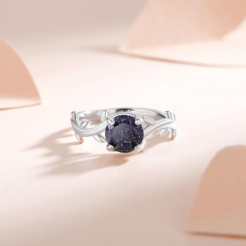 Unique Blue Sandstone Promise Ring - Vintage Engagement Rings for Women - 7x7 Round shaped Womens Wedding Rings Plated with Titanium3