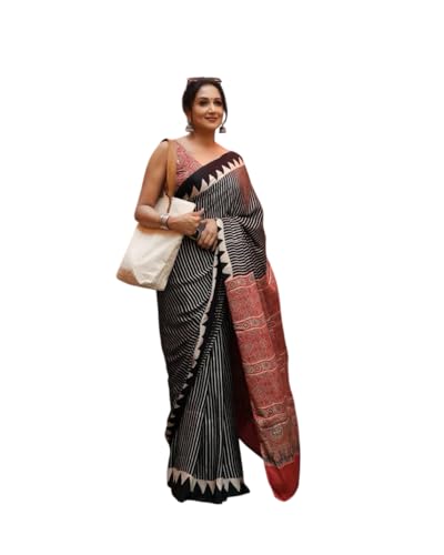 Image of SATIKA VASTRAM Modal Silk Ajrakh Saree Bandhani Design Crepe Printed Designer Pallu Attach Blouse Piece