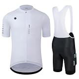 GCRFL Men's Cycling Jersey Set Cycling Kits Bicycle Jersey Rear Zipper Pocket Bike Bib Shorts Side Pockets, Race Fit High Density Pad (White 1, XL)