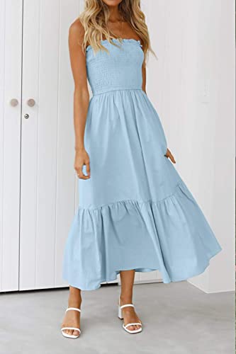 Image of ZESICA Women's Summer Boho Strapless Maxi Dress 2026 Casual Off Shoulder Smocked Flowy A Line Beach Holiday Long Dresses