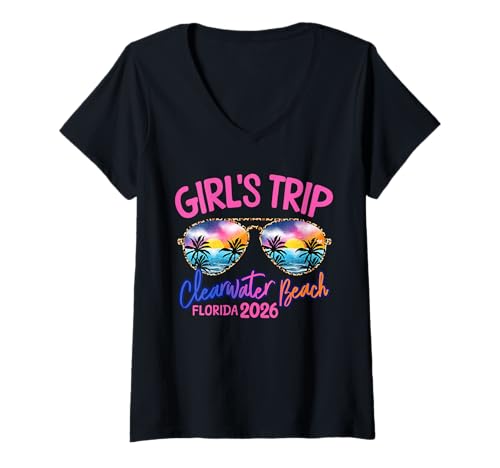 Womens Girls Trip Clearwater Beach 2026 Weekend Vacation Group V-Neck T-Shirt