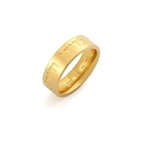LIKGREAT Song of Solomon Ring My Beloved Is Mine Hebrew Judaism Kabbalah Religious Blessing Ring Jewish Jewelry for Women (gold, 9) Cover