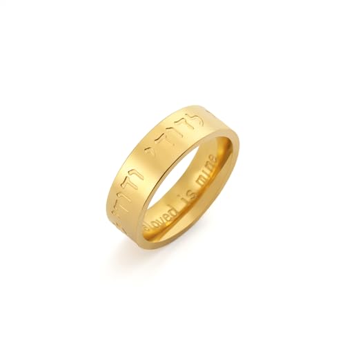 LIKGREAT Song of Solomon Ring My Beloved Is Mine Hebrew Judaism Kabbalah Religious Blessing Ring Jewish Jewelry for Women (gold, 8)