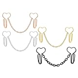 Ciieeo Anillos de Nariz de Acero Inoxidable Forma de Corazón sin Perforar 4 Piezas, Cadena para Pinza Nasal en Dorado, Plateado, Negro y Rosa, Joyas para Nariz sin Perforación para Mujer