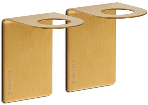 Wall Mount Soap Dispenser Holder, 2 Pack – 304 Stainless Steel, 2.95"×1.97"×2.56", 1.1" Neck Fit, No-Drill Peel & Stick Adhesive, Rustproof, Fits LUSSPA Bottles (Brushed Gold) - image 1