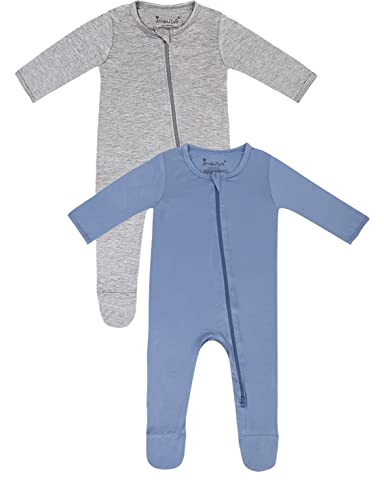 Image of Jimonda Bamboo Baby Pajamas,Unisex Boys Girls One-Piece Footies,Long Sleeve Sleepers 2-Way Zip closure Romper