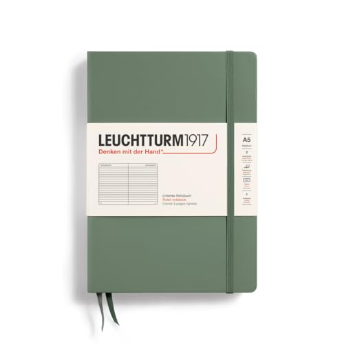 LEUCHTTURM1917 - Notebook Hardcover Medium A5-251 Numbered Pages for Writing and Journaling (Olive, Ruled)