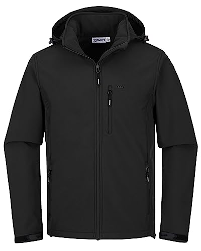 33,000ft Softshelljacke für Herren Wasserdicht Winterjacke Winddicht Warme Fleece Gefüttert Windbreaker Funktionsjacke Outdoorjacke für Wandern Fahrrad Camping Dunkles Schwarz 4XL