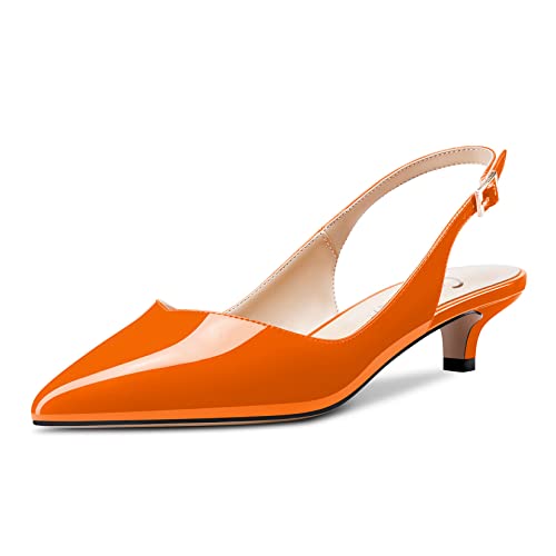 Castamere Women Low Kitten Heel Pointed Toe Slingback Pumps Cute Dress Office Sandals Sexy 1.4 Inches Heels