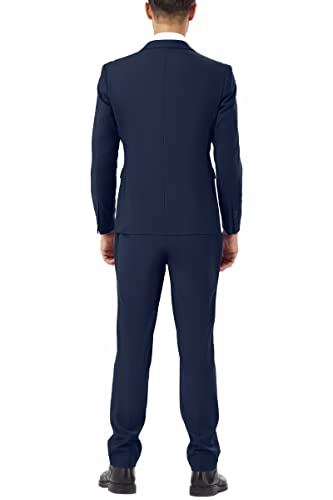 Ween Charm Men's Suit One Button Slim Fit 2 Piece Suits Wedding Prom Tuxedo Solid Blazer Pants Set Navy Blue #TOP4