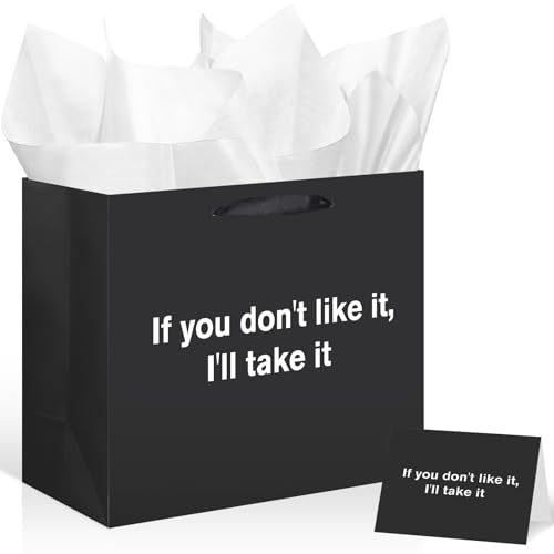 Funny Gift Bag If you don't like it I'll take it Wrapping Bag with Tissue Paper and Card Snarky Funny Birthday Gift Wrapping Paper for Office Coworker Friend Wedding Graduation Party Decorations