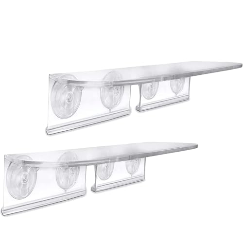 Window Garden Double Veg Ledge - Window Shelf for Plants, Clear Acrylic Shelves - Suction Cup Indoor Plant Holder - Glass Window Sill Extender for Microgreens Kit, Seed Starter Pots, Planters (2 Pack)