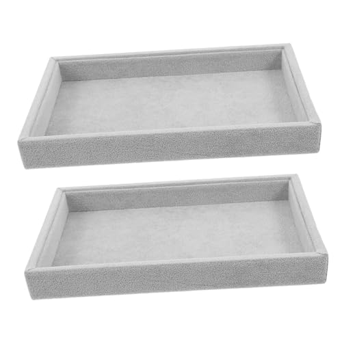 UTHCLO 2 Pezzi Vassoi per Gioielli in Tessuto Impilabili Grigio Ghiaccio Organizer Compatto per Anelli Orecchini e Collane Antigraffio per Cassetta e Vetrine Elegante Piatto da