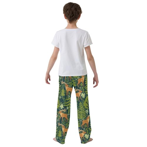 ZZXXB Deer and Tree Boys Long Pants Soft Trousers Elastic Waist Kids Lounge Bottoms with Pockets S-XL3