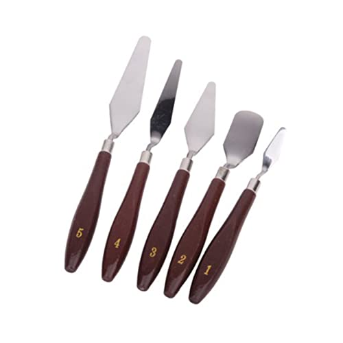 Beatifufu Artistic Oil Painting Tools 5pc Set of Stainless Steel Knives Wooden Handles (reddish) Great for Canvas and Palette Painting