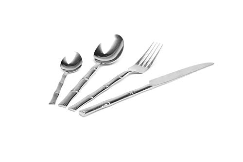 Excelsa Bambù Servizio Posate 24 Pezzi, Acciaio Inox 18/0, Argento con decoro Bambù sul manico