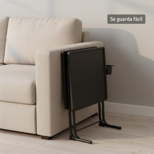 Miniatura 7 de Pincho Mesa Plegable Sofa, Mesa Auxiliar Sofa, Mesa Auxiliar Plegable, Folding Table, Mueble Auxiliar Salón Con Portavasos Con Borde Elevado, Tipo C Altura Regulable Ajustable - Negra Para Sofa Y Cama