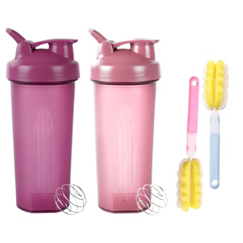 Tokaneit 2 Pezzi Shaker Proteinshake, Fitness Shaker 500ml, Protein Shakers Bottle, Bottiglia Shakers per Proteine con 2 Mixball in Acciaio Inox + 2 Spugna di Pulizia, per Frullati di Proteine, 600ml