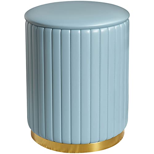 Banco tapizado con Almacenamiento, Taburete de sofá con Base metálica, puf, tocador, Banco Redondo para Zapatos, Banco con baúl, reposapiés de Cuero y Tela para Sala de Estar.