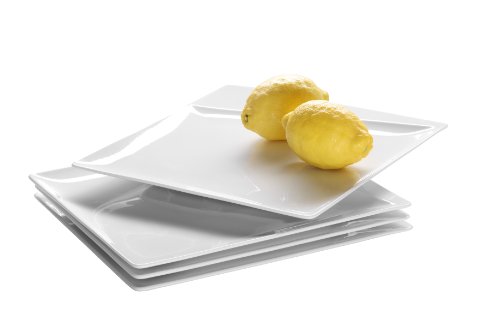 Domestic Professional Mäser 925110 Quadro Pi - Platos Llanos Cuadrados (4 Unidades, 30,5 cm), Color Blanco