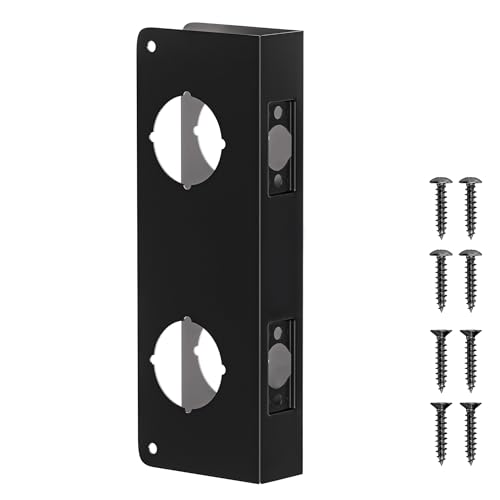 naubea Double Hole Door Knob Reinforcement Plate, Matte Black, Fits 1-3/4" Doors, 2-3/8" Backset, Door Lock and Door Knob Cover Plate, Deadbolt Cover Plate Reinforce and Repair Wood or Metal Doors