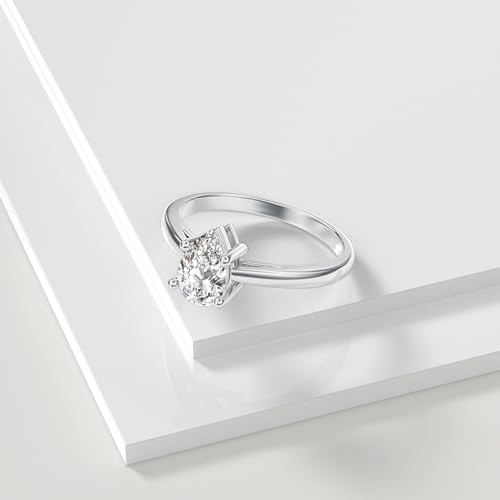 IGI Certified Personalized 10k 14k 18k Solid Gold/925 Sterling Silver Pear-Shaped Rings for Women Personalized Wife Moissanite Ring Customized Engagement Wedding Rings with Lab Grown Diamond and Names for Couple Wife4
