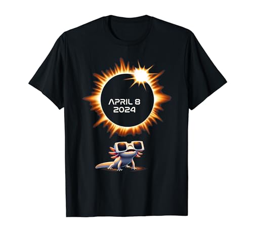 Total Solar Eclipse tShirts 2024 April 8 Axolotl in Glasses T-Shirt