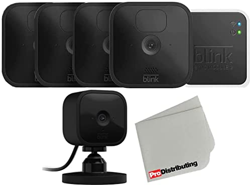 Outdoor Blink Wireless Security Camera with Mini Indoor Camera Bundle and Microfiber Cloth (Black - 4 Cam)