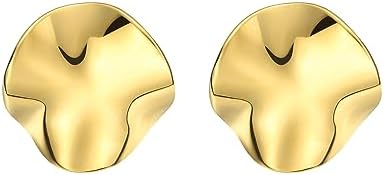 Geometric Rectangle Gold Stud Earrings Irregular Hammered Chunky Statement Earrings for Women Trendy