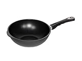Ø 32 cm, 10 cm hoch AMT Gastroguss Wokpfanne, 32 cm, 10 cm hoch, mit Exklusivstiel, beschichtet, Aluminiumguss, AMZN-1032S