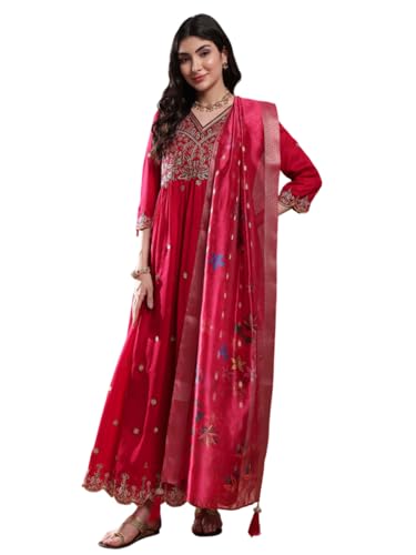 Image of SHOPPING QUEEN Women's Silk Embroidered Kurta Set with Dupatta