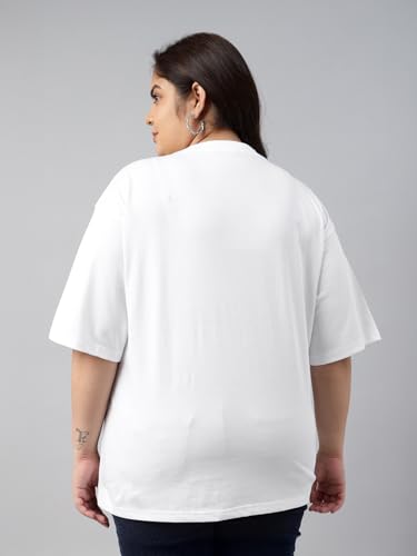 Image of JUNEBERRY 100% Pure Cotton Oversized Baggy Fit Cool Front Chest Graphic Printed Half Sleeve Plus Size T-Shirt for Women & Girls (Sizes: 2XL to 5XL)