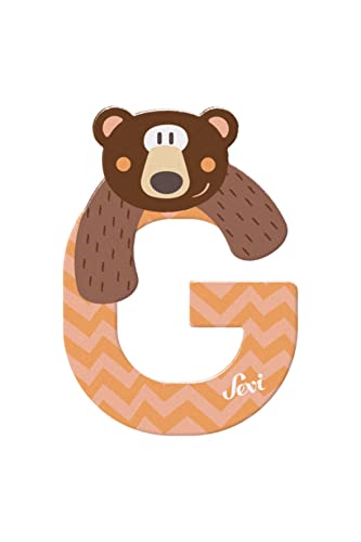 Sevi 83007 Animal Letra G Grizzlybär aprox. 10 cm Letras de puerta para habitación infantil ABC Juguete educativo de madera Juguete educativo para niños a partir de 3 años Letra animales