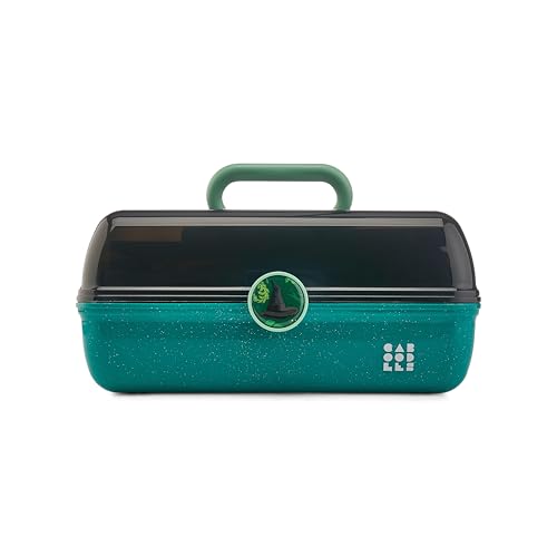 Caboodles On-The-Go Girl Makeup Box Wicked: For Good Elphaba Essence Limited Edition Hard Plastic Makeup Organizer Box Built-In Mirror Secure Latch Includes a Wicked-Themed Sticker Sheet