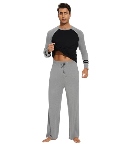WiWi Men's Viscose from Bamboo Pajama Sets Long Sleeve Top and Pants Sleepwear Comfy Lightweight Loungewear Set S-XXL4