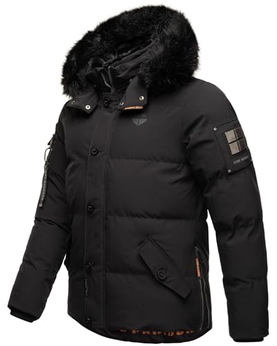 STONE HARBOUR Herren Winterjacke mit Kapuze Winter Fellkragen Steppjacke B734 [B734 - Schwarz - Kunstfell Schwarz - Größe XXL - Gr. 2XL]